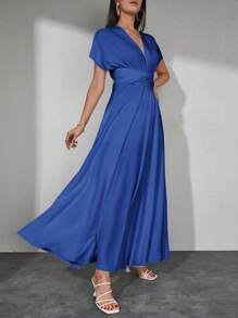 EURMUSE Solid Multiple Ways Wear Dress - Blue - View 5