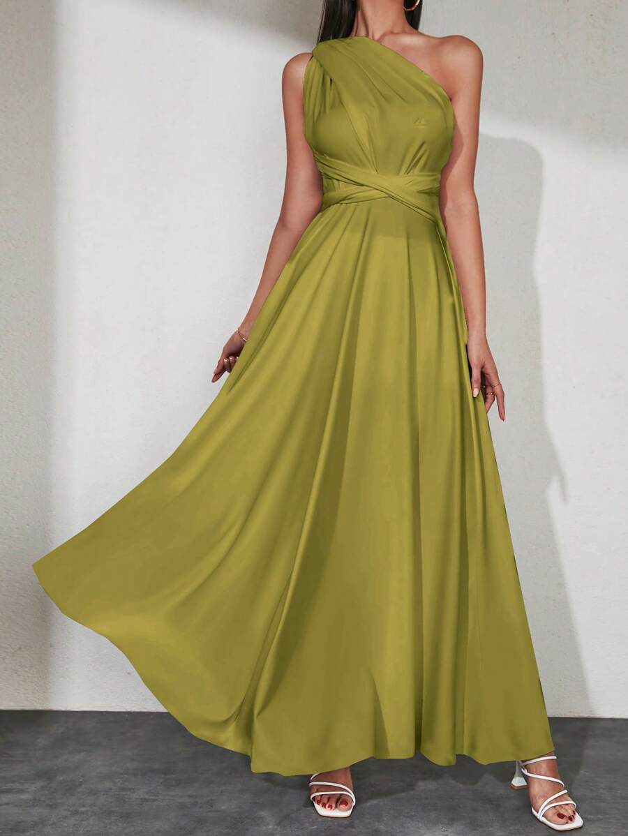 EURMUSE Solid Multiple Ways Wear Dress - Mustard Yellow - View 1