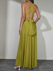 EURMUSE Solid Multiple Ways Wear Dress - Mustard Yellow - View 2
