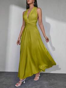EURMUSE Solid Multiple Ways Wear Dress - Mustard Yellow - View 3