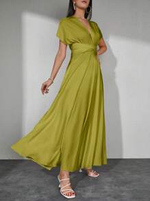 EURMUSE Solid Multiple Ways Wear Dress - Mustard Yellow - View 4