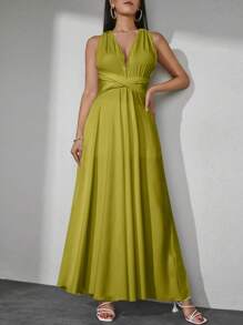 EURMUSE Solid Multiple Ways Wear Dress - Mustard Yellow - View 5