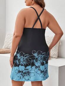 SHEIN LUNE 大碼印花前交叉吊帶連衣裙 - 彩色 - 查看 2