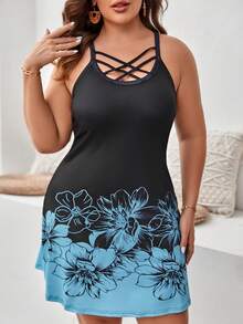 SHEIN LUNE 大碼印花前交叉吊帶連衣裙 - 彩色 - 查看 5