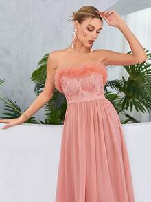 荷葉邊雪紡抹胸伴娘連衣裙 - 藕粉色 - 查看 6