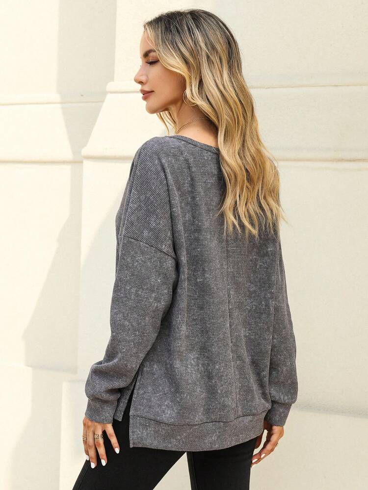 Solid Drop Shoulder Split Hem Sweatshirt