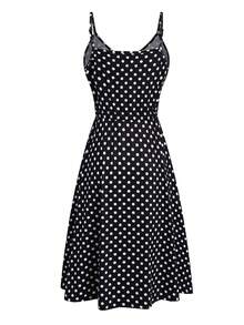 波卡圓點腰帶吊帶洋裝 - 黑色 - 查看 4