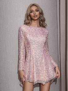D&M Backless Sequin Asymmetrical Hem Dress - Dusty Pink - View 7