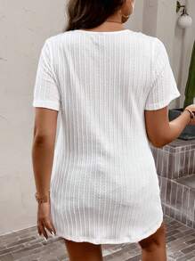 SHEIN LUNE Hơn Đường viền cổ áo của Queen Anne Bao bên Áo thun - trắng - Xem 2