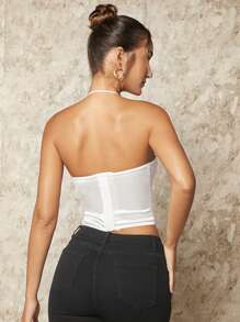 SHEIN BAE Top halter crop de espalda abierta bustier - Blanco - Ver 2