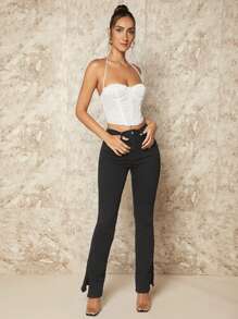 SHEIN BAE Top halter crop de espalda abierta bustier - Blanco - Ver 3