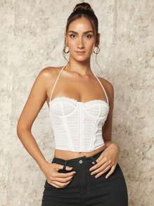 SHEIN BAE Top halter crop de espalda abierta bustier - Blanco - Ver 5
