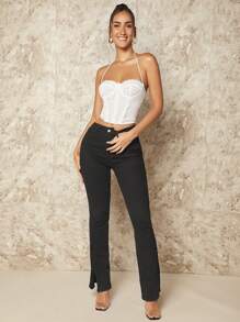 SHEIN BAE Top halter crop de espalda abierta bustier - Blanco - Ver 6