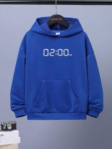 SHEIN Tween Boy Letter Graphic Kangaroo Pocket Drop Shoulder Sweatshirt - Blue - View 1