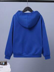 SHEIN Tween Boy Letter Graphic Kangaroo Pocket Drop Shoulder Sweatshirt - Blue - View 2