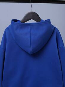 SHEIN Tween Boy Letter Graphic Kangaroo Pocket Drop Shoulder Sweatshirt - Blue - View 5