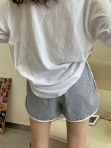 Quần short kiểu cá heo có dây rút, viền tương phản, phong cách thường ngày mùa hè. - Xám - Xem 2