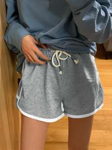 Quần short kiểu cá heo có dây rút, viền tương phản, phong cách thường ngày mùa hè. - Xám - Xem 3