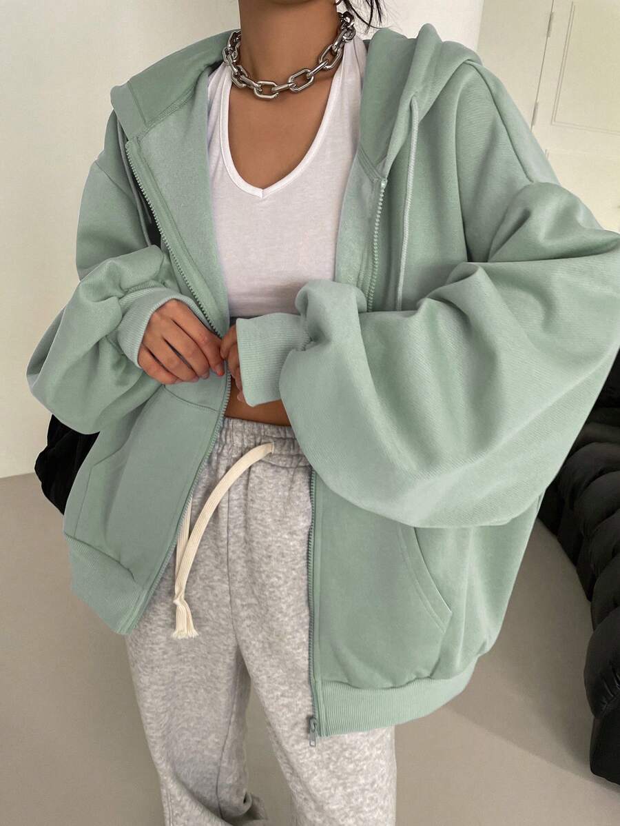 DAZY Sudadera con capucha con cremallera, hombros caídos y cordón, forrada térmicamente, ropa de mujer de otoño