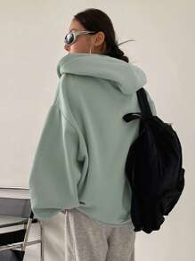 DAZY Sudadera con capucha con cremallera, hombros caídos y cordón, forrada térmicamente, ropa de mujer de otoño