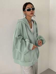 DAZY Sudadera con capucha con cremallera, hombros caídos y cordón, forrada térmicamente, ropa de mujer de otoño