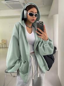 DAZY Sudadera con capucha con cremallera, hombros caídos y cordón, forrada térmicamente, ropa de mujer de otoño