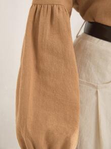 Seusyu Solid Button Front Shirt - Khaki - View 6