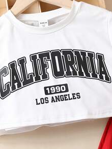 SHEIN Cô gái Tween Đồ họa Chữ cái Áo thun & Bộ áo liền quần Cami - Nhiều màu - Xem 4