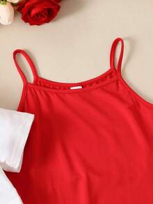 SHEIN Cô gái Tween Đồ họa Chữ cái Áo thun & Bộ áo liền quần Cami - Nhiều màu - Xem 7