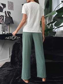 卡通和字母圖案缺口領睡衣套裝 - 彩色 - 查看 2