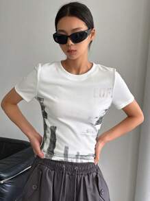 DAZY 字母圖案T恤 - 白色 - 查看 1