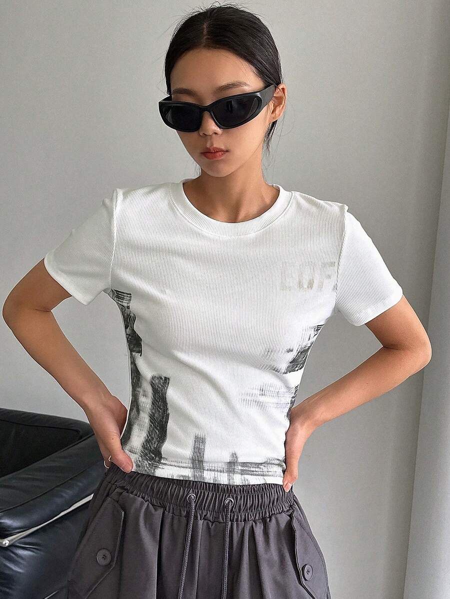 DAZY 字母圖案T恤 - 白色 - 查看 1