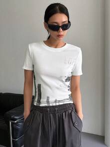 DAZY 字母圖案T恤 - 白色 - 查看 2