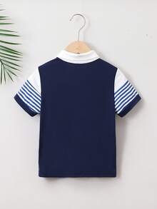 Chàng trai trẻ In sọc Khối màu Áo polo - Xanh và trắng - Xem 2