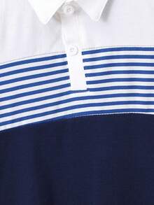 Chàng trai trẻ In sọc Khối màu Áo polo - Xanh và trắng - Xem 3