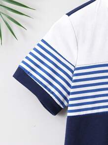 Chàng trai trẻ In sọc Khối màu Áo polo - Xanh và trắng - Xem 5