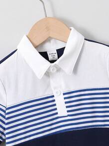 Chàng trai trẻ In sọc Khối màu Áo polo - Xanh và trắng - Xem 6