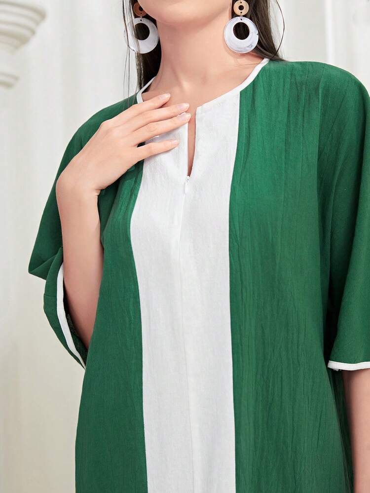 Colorblock Batwing Sleeve Dress