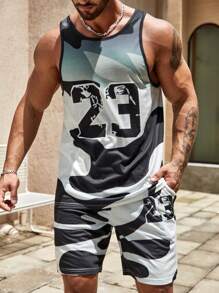Manfinity Homme Men Letter Graphic Tank Top & Shorts - Multicolor - View 1
