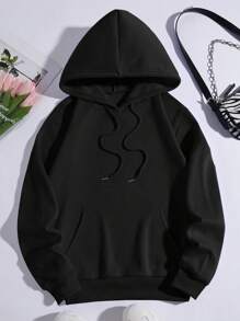 SHEIN EZwear Plus Floral Print  Pocket Drawstring Thermal Hoodie, For Winter Fall Autumn