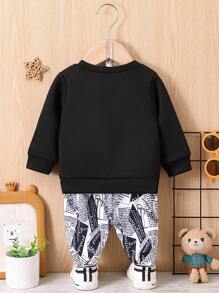 男嬰耳機圖案運動衫和波普藝術圖案衛褲 - 黑色 - 查看 2