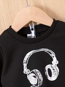 男嬰耳機圖案運動衫和波普藝術圖案衛褲 - 黑色 - 查看 3