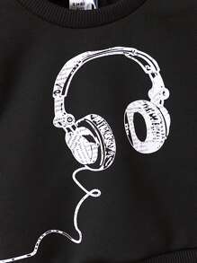 男嬰耳機圖案運動衫和波普藝術圖案衛褲 - 黑色 - 查看 4