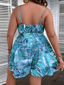 SHEIN Holidaya 大碼熱帶圖案腰帶吊帶連體短褲 - 彩色 - 查看 2