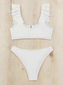 褶邊比基尼套裝 - 白色 - 查看 3