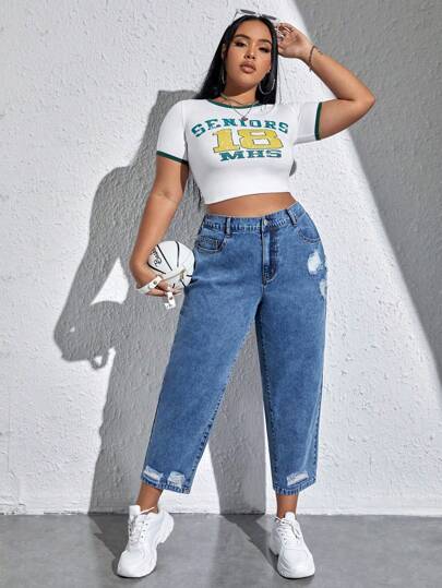 SHEIN EZwear Taglie Forti Jeans strappati vita alta