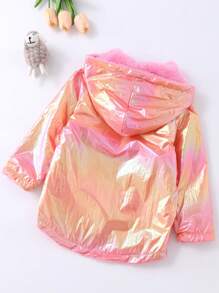 SHEIN Girls' Colorful Thermal Lined Hooded Coat - Pink - View 2