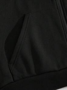 Men Letter Graphic Zip Up Drawstring Thermal Lined Hoodie - Black - View 3