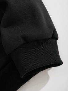 Men Letter Graphic Zip Up Drawstring Thermal Lined Hoodie - Black - View 8