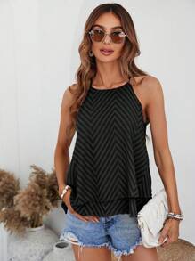 SHEIN VCAY Chất rắn Áo hai dây - màu đen - Xem 3